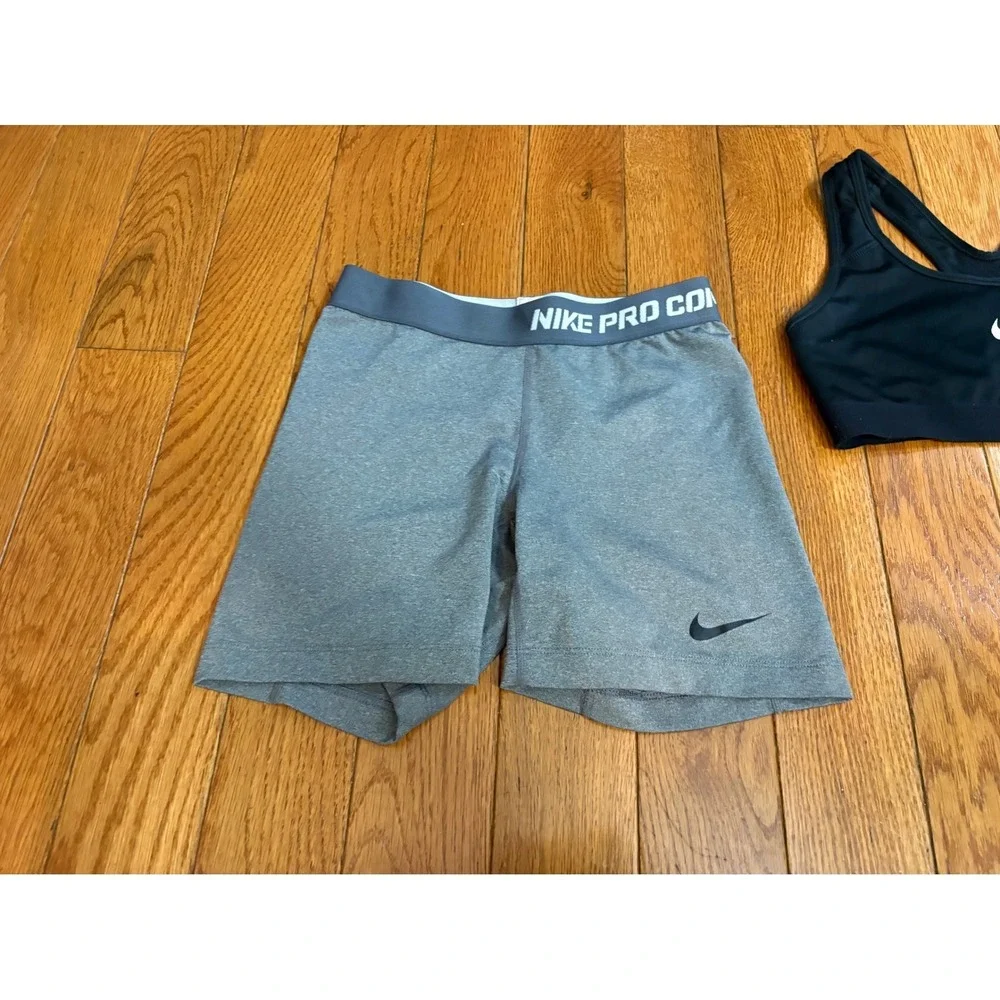 Nike Pro Combat Womens Small Dri-FIT Sports Bra and Compression Shorts Set Gray